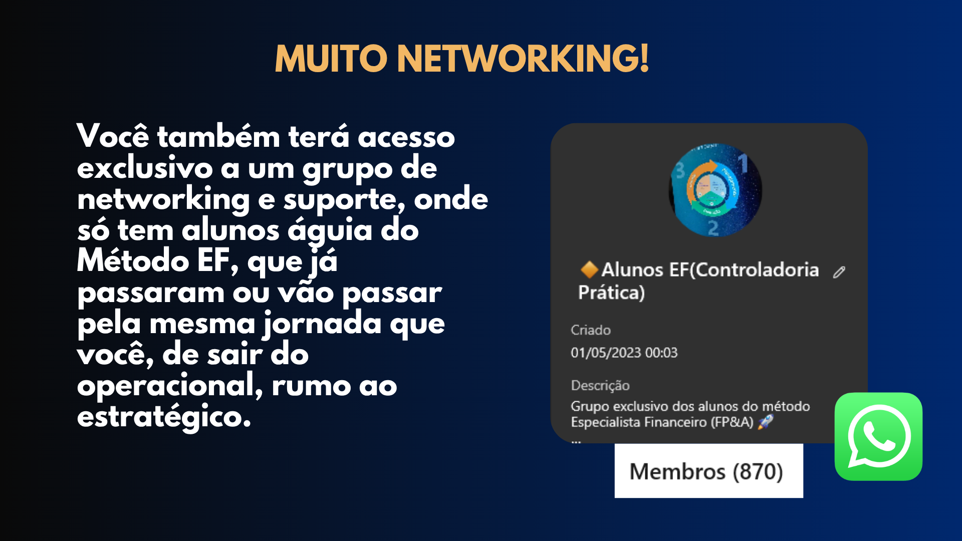 Grupo exclusivo de WhatsApp dos alunos do Método EF com centenas de membros