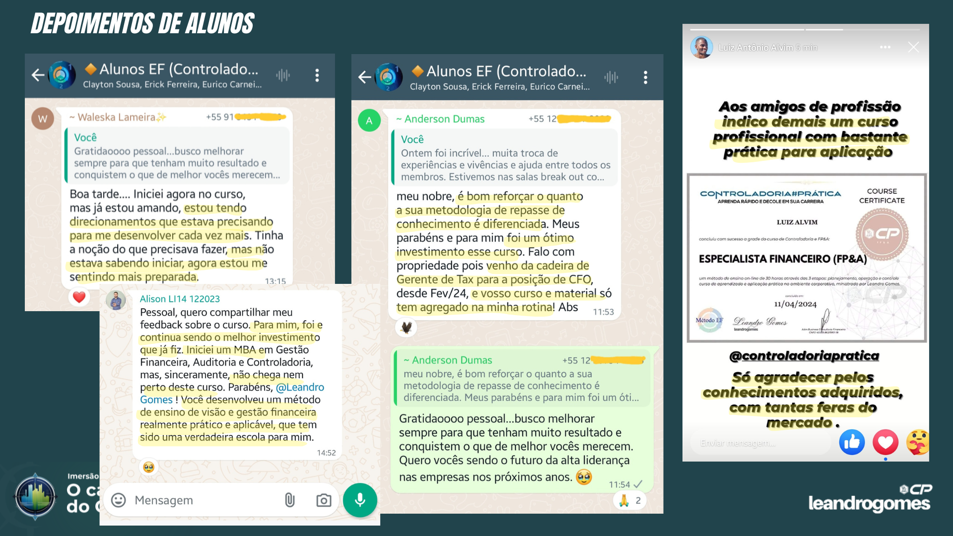 Depoimentos de alunos do grupo Alunos EF e Facebook