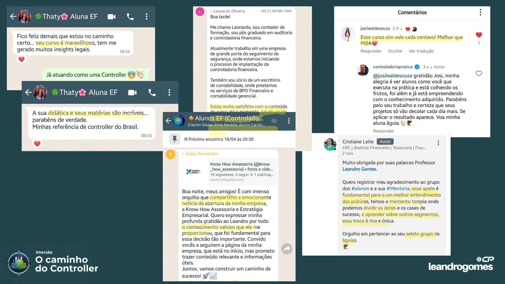 Depoimentos de alunos em grupos de WhatsApp e comentários