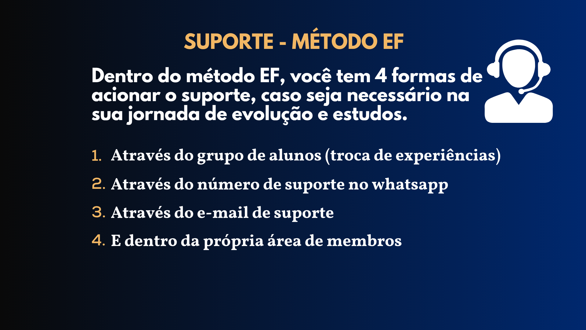 Canais de suporte do Método EF